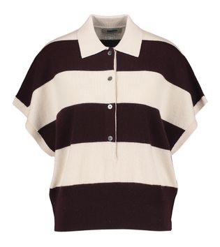 Zenggi Beige wollen polo met bruine strepen