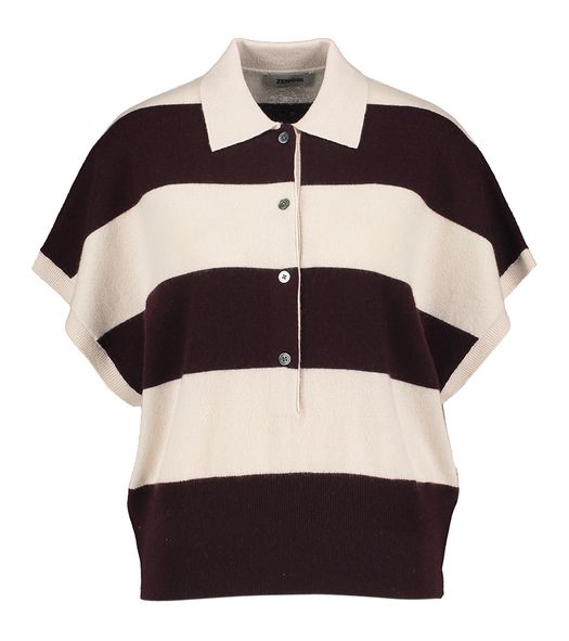 Beige wollen polo met bruine strepen Zenggi