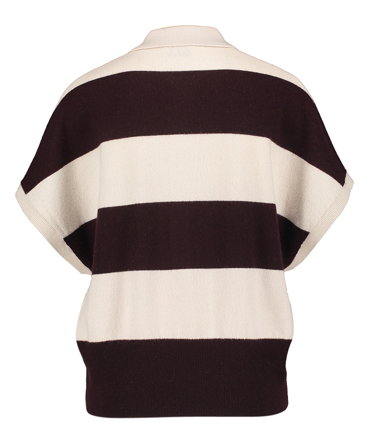 Beige wollen polo met bruine strepen Zenggi