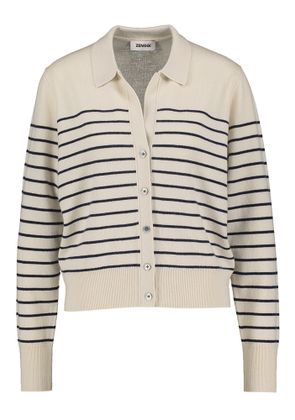 Zenggi Beige wollen cardigan met zwarte strepen