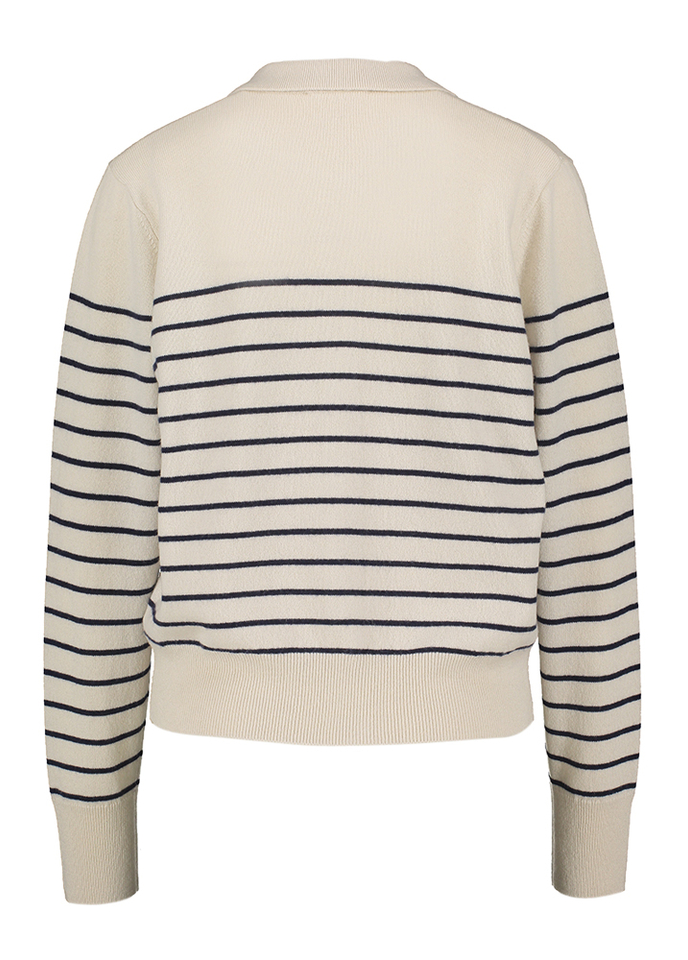 Beige wollen cardigan met zwarte strepen Zenggi