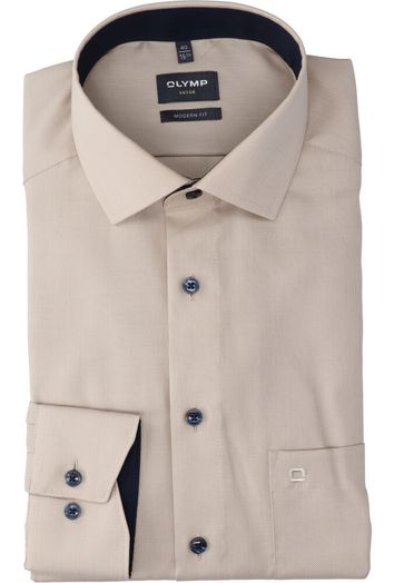 Beige katoenen hemd (comfort fit) met lange mouwen Olymp