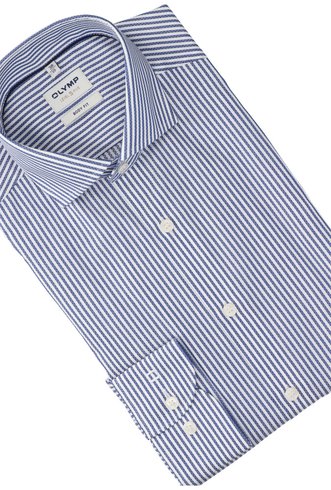 Blauw katoenen hemd (regular fit) met strepen en lange mouwen Olymp