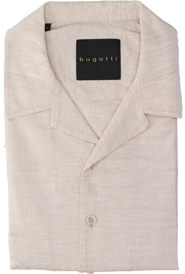 Beige katoenen hemd (regular fit) met korte mouwen Bugatti