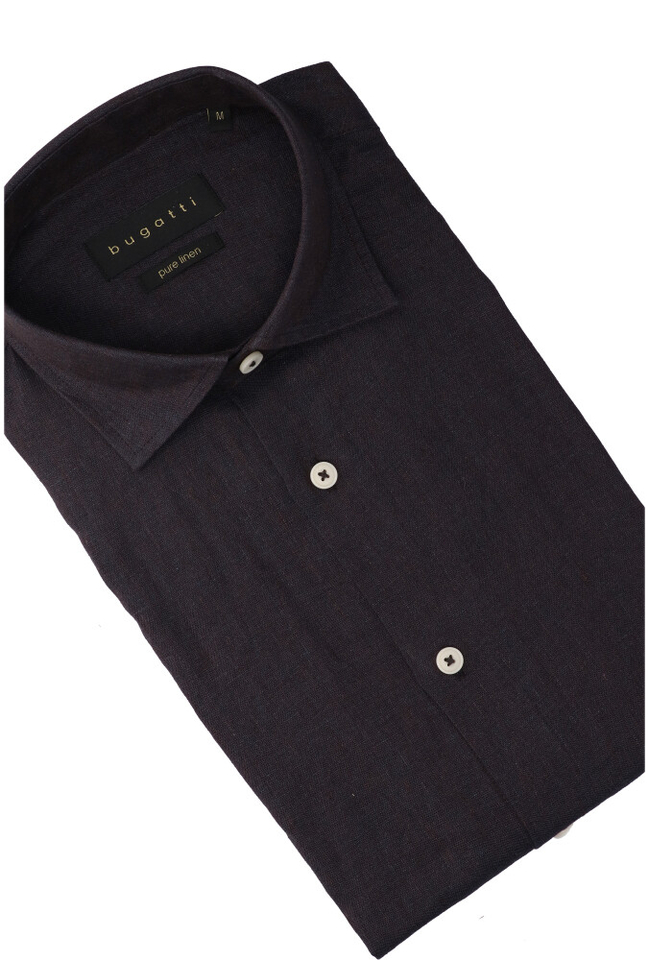 Bruin linnen hemd (regular fit) Bugatti