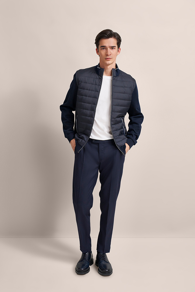 Donkerblauwe jas met rits Bugatti