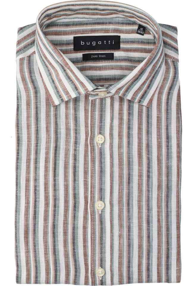Wit linnen hemd (regular fit) met strepen en lange mouwen Bugatti