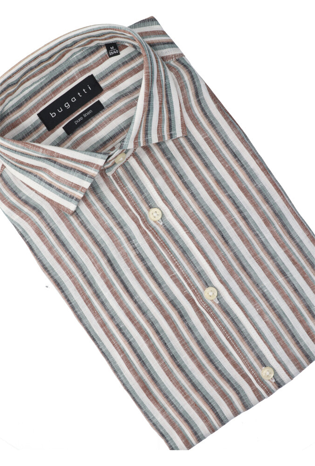 Wit linnen hemd (regular fit) met strepen en lange mouwen Bugatti
