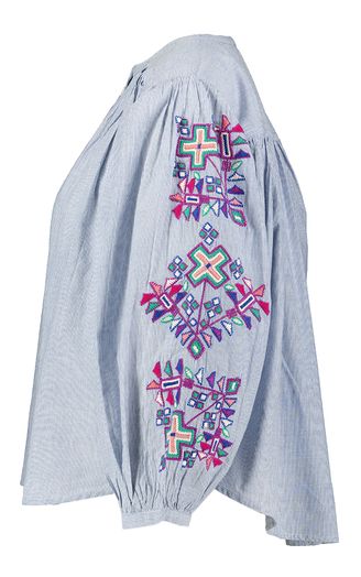 Blauwe gestreepte trui met wijde mouw en bloemenprint Becky By-Bar
