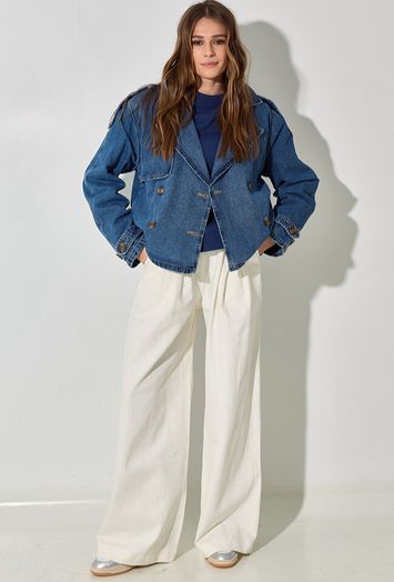 Witte wijdvallende broek met elastiek Jaxx By-Bar
