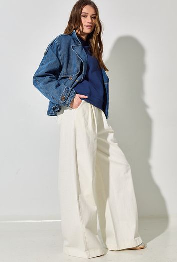 Witte wijdvallende broek met elastiek Jaxx By-Bar