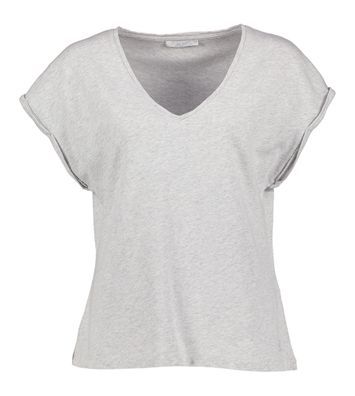 Lichtgrijze katoenen t-shirt met V-hals en extra korte mouwen Momi By-Bar