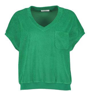 By-Bar Groene t-shirt in badstof met V-hals en korte mouwen Tyler