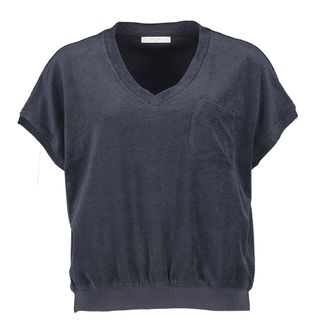By-Bar Donkerblauwe t-shirt in badstof met V-hals en korte mouwen Tyler