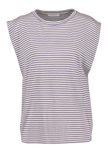 Beige t-shirt met kobaltblauwe strepen en ectra korte mouwen Diede By-Bar
