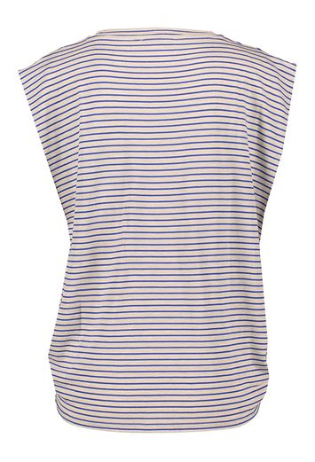 Beige t-shirt met kobaltblauwe strepen en ectra korte mouwen Diede By-Bar