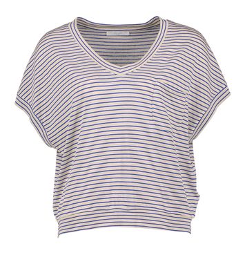 Beige t-shirt met V-hals en kobaltblauwe strepen Tyler By-Bar