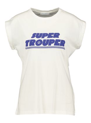By-Bar Ecru katoenen t-shirt met korte mouwen en kobaltblauw opschrift Thelma