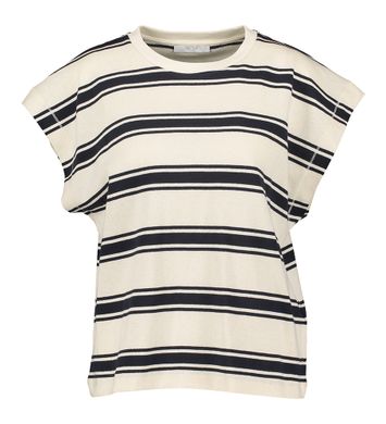 Beige katoenen t-shirt met donkerblauw strepenpatroon Mason By-Bar