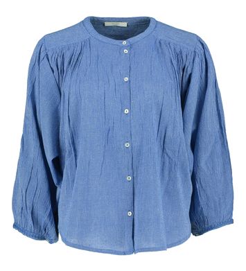 Blauwkleurige katoenen balloon blouse met driekwart mouwen Becky Athia By-Bar