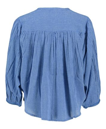 Blauwkleurige katoenen balloon blouse met driekwart mouwen Becky Athia By-Bar