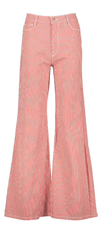 Oranje katoenen broek met ecru strepenpatroon Femme By-Bar