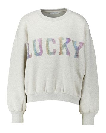Lichtgrijze pull met ronde hals en multicolor opschrift Bibi By-Bar
