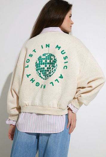 Beige sweater met groene opdruk Bibi Disco By-Bar