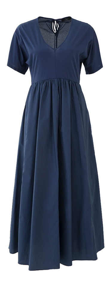 Blauwe jurk met katoenen rok en zakken Bronzo Max Mara 