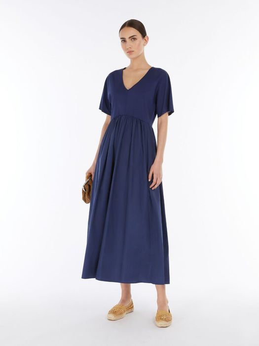 Blauwe jurk met katoenen rok en zakken Bronzo Max Mara
