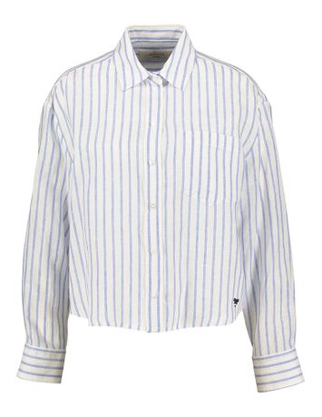 Witte linnen korte bloes met blauwe strepen Nolana Max Mara Weekend 