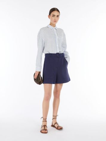 Witte linnen korte bloes met blauwe strepen Nolana Max Mara Weekend 