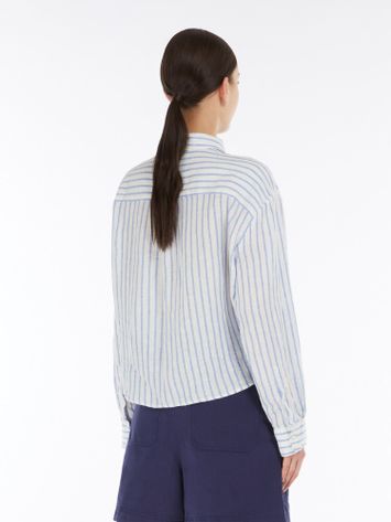 Witte linnen korte bloes met blauwe strepen Nolana Max Mara Weekend 