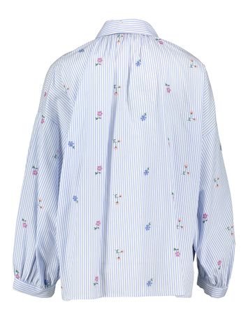 Wit met blauw gestreepte bloes met bloemen Gilly Max Mara 