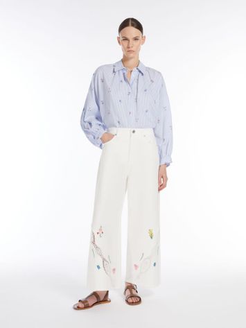 Wit met blauw gestreepte bloes met bloemen Gilly Max Mara 