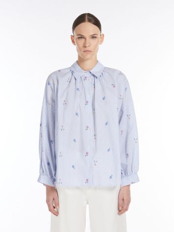 Wit met blauw gestreepte bloes met bloemen Gilly Max Mara 