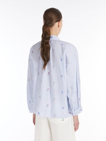 Wit met blauw gestreepte bloes met bloemen Gilly Max Mara 