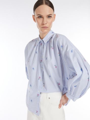 Wit met blauw gestreepte bloes met bloemen Gilly Max Mara 