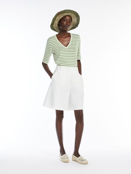Groene gestreepte linnen T-shirt Opzione Max Mara