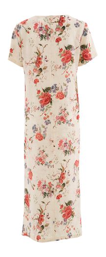 Beige zijden maxi-jurk met split en bloemenprint Giudy Max Mara 