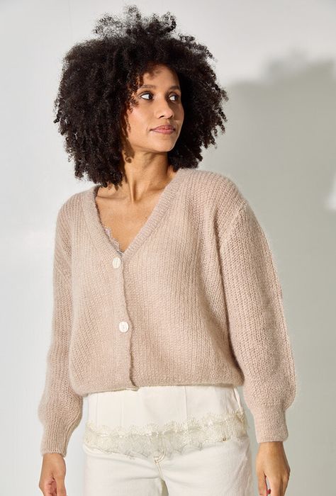 Beige wollen gilet met parelmoerkleurige knopen Twins