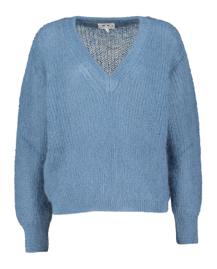 Petrolblauwe wollen pull met V-hals Twins