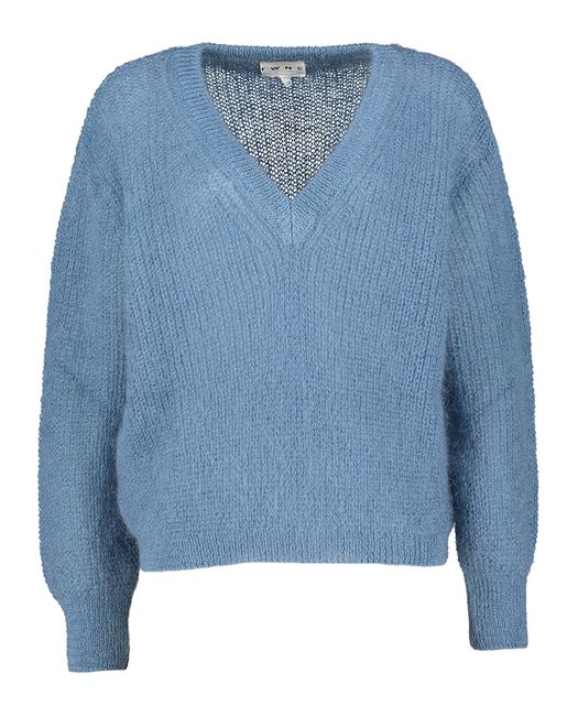 Petrolblauwe wollen pull met V-hals Twins