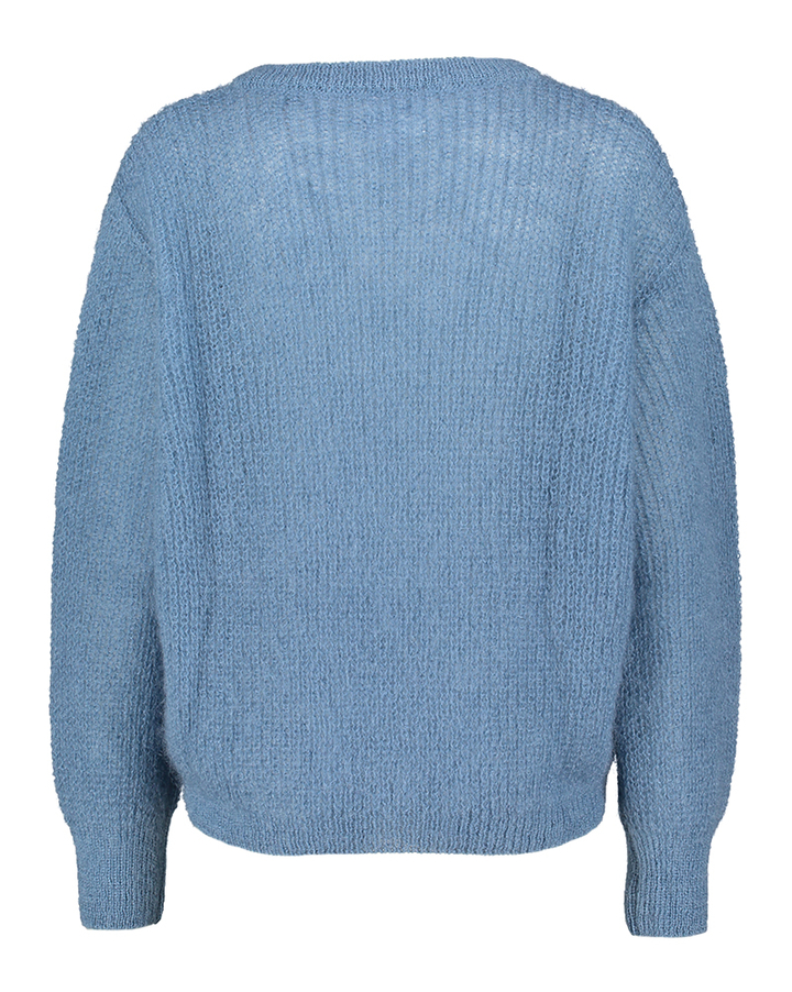 Petrolblauwe wollen pull met V-hals Twins