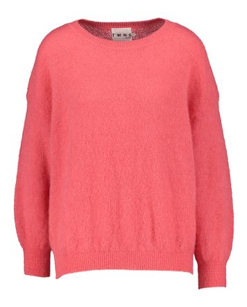 Koraalkleurige wollen pull met ronde hals Twins