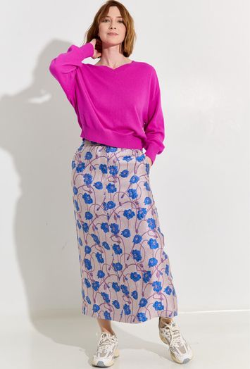 Paarse wollen pull met V-hals Twins
