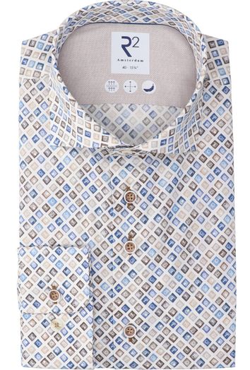 Multicolor grey katoenen hemd (regular fit) met lange mouwen R2