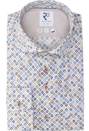R2 Multicolor grey katoenen hemd (regular fit) met lange mouwen