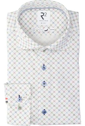 R2 Wit katoenen hemd (regular fit) met print