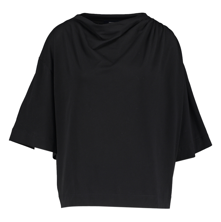 Zwarte katoenen blouse met watervalkraag en driekwart mouwen Dakota Soeur